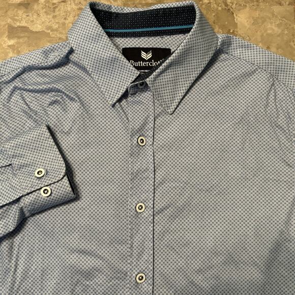 ButterCloth Shirt Mens Medium Blue Long Sleeve Regular Fit Soft Cotton Knit - Picture 1 of 11